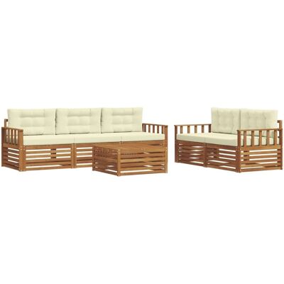 vidaXL Outdoor-Sofagarnitur mit Kissen 6-Tlg Natur und Creme 3373010 vidaXL Outdoor-Sofagarnitur mit Kissen 6-Tlg Natur und Creme 3373010