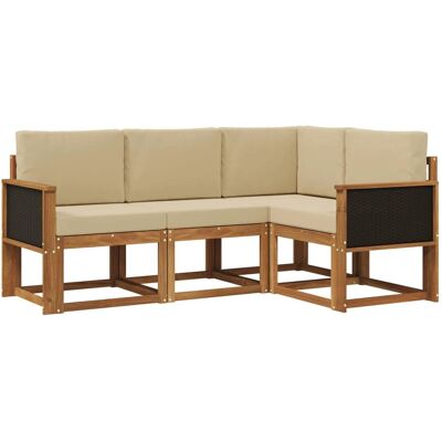 vidaXL Outdoor-Sofagarnitur mit Kissen 4 Stk Natur und Beige Polyester 3385164 vidaXL Outdoor-Sofagarnitur mit Kissen 4 Stk Natur und Beige Polyester 3385164