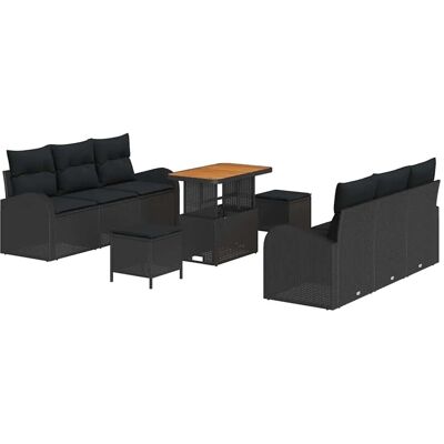 vidaXL Garten-Sofa-Set mit Kissen 9-Tlg Schwarz Poly Rattan 3362349 vidaXL Garten-Sofa-Set mit Kissen 9-Tlg Schwarz Poly Rattan 3362349