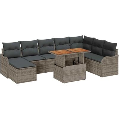 vidaXL 9-Teiliges Garten Sofa Set mit Kissen Grau Poly Rattan 3358232 vidaXL 9-Teiliges Garten Sofa Set mit Kissen Grau Poly Rattan 3358232