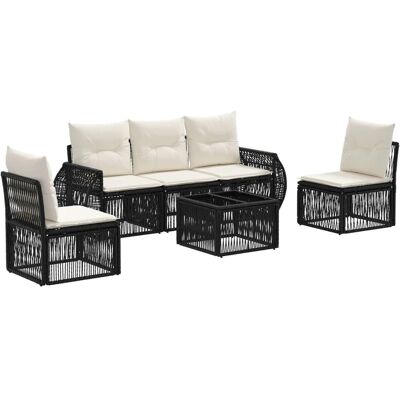vidaXL Gartensofa-Set 6-Tlg Schwarz und Cremeweiß Poly-Rattan 3435376 vidaXL Gartensofa-Set 6-Tlg Schwarz und Cremeweiß Poly-Rattan 3435376