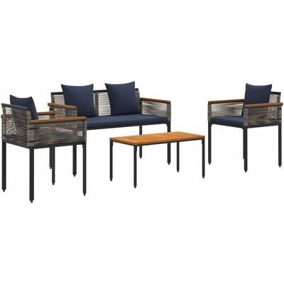 vidaXL Gartenmöbel Set mit Kissen Grau und Marineblau PE-Rattan 42025229 vidaXL Gartenmöbel Set mit Kissen Grau und Marineblau PE-Rattan 42025229