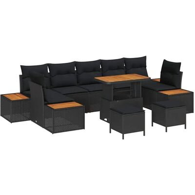 vidaXL Garten-Sofa-Set mit Kissen 10-Tlg Schwarz Poly Rattan 3362899 vidaXL Garten-Sofa-Set mit Kissen 10-Tlg Schwarz Poly Rattan 3362899