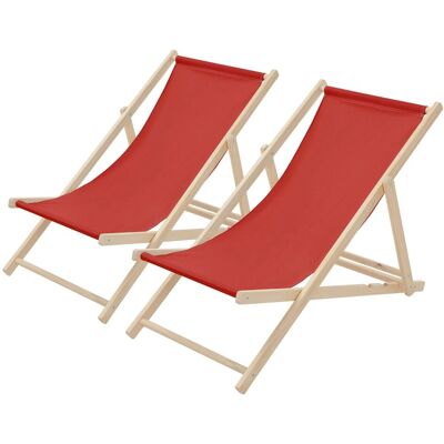 ECD Germany Liegestuhl 2Er Set Klappbar Rot aus Holz ECD Germany Liegestuhl 2Er Set Klappbar Rot aus Holz