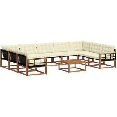 vidaXL Outdoor-Sofagarnitur mit Kissen 10-Tlg Natur und Creme 3369869 vidaXL Outdoor-Sofagarnitur mit Kissen 10-Tlg Natur und Creme 3369869