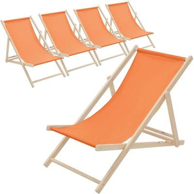ECD Germany Liegestuhl 5Er Set Klappbar Orange aus Holz ECD Germany Liegestuhl 5Er Set Klappbar Orange aus Holz