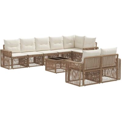 vidaXL Gartensofa-Set 9-Tlg Beige und Cremeweiß Poly-Rattan 3435189 vidaXL Gartensofa-Set 9-Tlg Beige und Cremeweiß Poly-Rattan 3435189