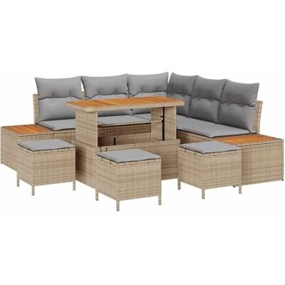 vidaXL Garten-Sofa-Set mit Kissen 9-Tlg Beige Poly Rattan 3362922 vidaXL Garten-Sofa-Set mit Kissen 9-Tlg Beige Poly Rattan 3362922