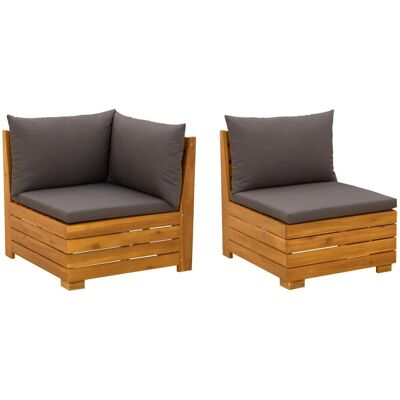 vidaXL Garten-Lounge-Set mit Kissen 2 Stück Braun Massivholz Akazie 42022438 vidaXL Garten-Lounge-Set mit Kissen 2 Stück Braun Massivholz Akazie 42022438