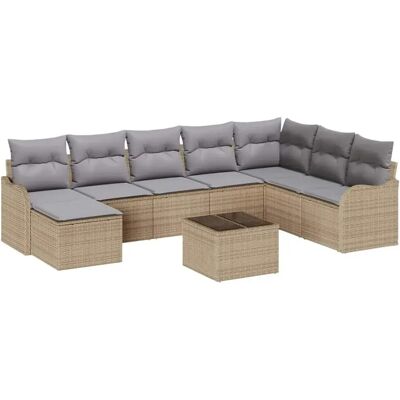 vidaXL Garten-Sofa-Set mit Kissen 9-Tlg Beige Poly Rattan 3345830 vidaXL Garten-Sofa-Set mit Kissen 9-Tlg Beige Poly Rattan 3345830