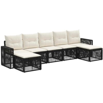 vidaXL Gartensofa-Set 7-Tlg Schwarz und Cremeweiß Poly-Rattan 3435208 vidaXL Gartensofa-Set 7-Tlg Schwarz und Cremeweiß Poly-Rattan 3435208