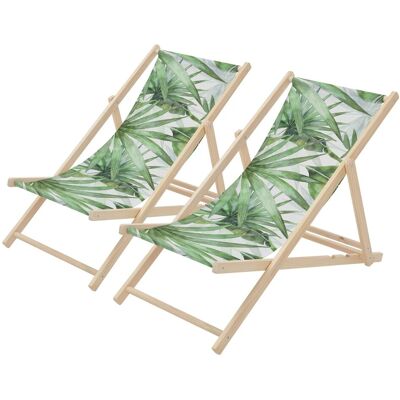 ECD Germany Liegestuhl 2Er Set Klappbar Palme Grün-Weiß aus Holz ECD Germany Liegestuhl 2Er Set Klappbar Palme Grün-Weiß aus Holz