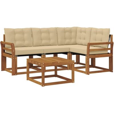 vidaXL Outdoor-Sofagarnitur mit Kissen 5-Tlg Natur und Beige 3368644 vidaXL Outdoor-Sofagarnitur mit Kissen 5-Tlg Natur und Beige 3368644