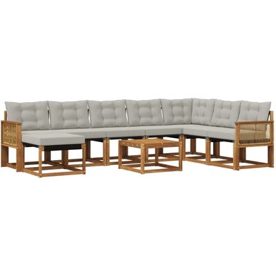 vidaXL Outdoor-Sofagarnitur mit Kissen 9 Stk Natur und Hellgrau 3382163 vidaXL Outdoor-Sofagarnitur mit Kissen 9 Stk Natur und Hellgrau 3382163