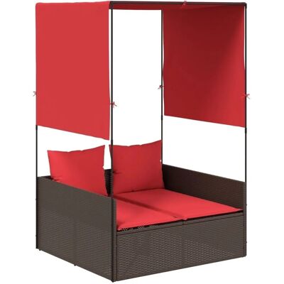 vidaXL Doppelte Sonnenliege mit Dach und Vorhängen Braun Poly-Rattan 4002762 vidaXL Doppelte Sonnenliege mit Dach und Vorhängen Braun Poly-Rattan 4002762