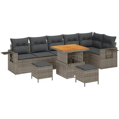 vidaXL 9-Teiliges Garten Sofa Set mit Kissen Grau Poly Rattan Akazie 3361763 vidaXL 9-Teiliges Garten Sofa Set mit Kissen Grau Poly Rattan Akazie 3361763