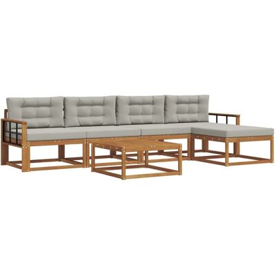 vidaXL Outdoor-Sofagarnitur mit Kissen 6-Tlg Natur und Hellgrau 3367484 vidaXL Outdoor-Sofagarnitur mit Kissen 6-Tlg Natur und Hellgrau 3367484