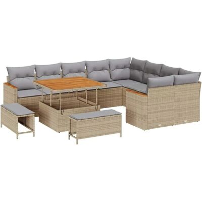 vidaXL Gartensofa-set mit Kissen mit Speicher 12-Tlg Beige Poly-Rattan 3365027 vidaXL Gartensofa-set mit Kissen mit Speicher 12-Tlg Beige Poly-Rattan 3365027
