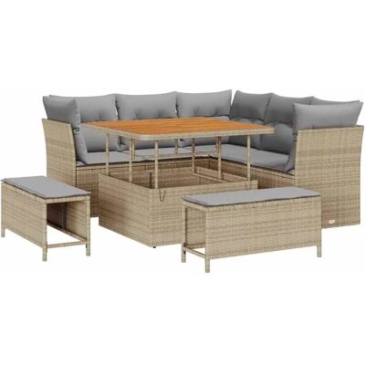 vidaXL 8-Teiliges Garten-Sofa-Set mit Kissen in Beige aus Poly Rattan und Akazie 3361477 vidaXL 8-Teiliges Garten-Sofa-Set mit Kissen in Beige aus Poly Rattan und Akazie 3361477