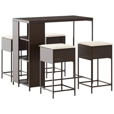 vidaXL 5-tlg Gartenbar-Set mit Kissen Braun Poly Rattan Modell 8 vidaXL 5-tlg Gartenbar-Set mit Kissen Braun Poly Rattan Modell 8