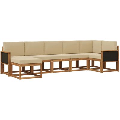 vidaXL Outdoor-Sofagarnitur mit Kissen 7 Stk Natur und Beige Polyester 3385384 vidaXL Outdoor-Sofagarnitur mit Kissen 7 Stk Natur und Beige Polyester 3385384