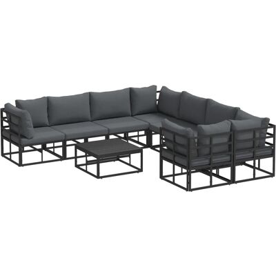 vidaXL Garten-Sofa-Set mit Kissen 9-Tlg Schwarz Aluminium 3378949 vidaXL Garten-Sofa-Set mit Kissen 9-Tlg Schwarz Aluminium 3378949