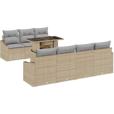 vidaXL 8-Teiliges Garten-Sofa-Set mit Kissen in Beige aus Poly Rattan 3357683 vidaXL 8-Teiliges Garten-Sofa-Set mit Kissen in Beige aus Poly Rattan 3357683