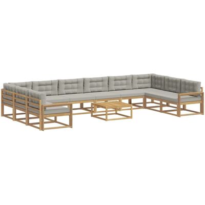 vidaXL Outdoor-Sofagarnitur mit Kissen 11 Stk Weiß und Hellgrau 3387145 vidaXL Outdoor-Sofagarnitur mit Kissen 11 Stk Weiß und Hellgrau 3387145