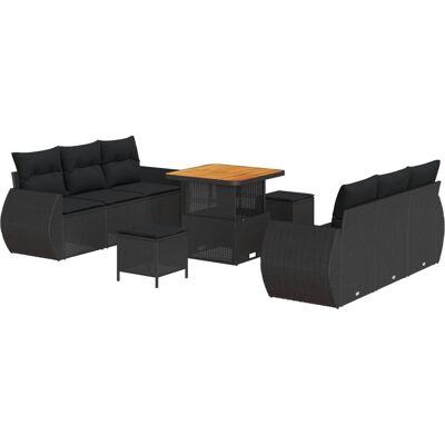 vidaXL Gartensofa-set mit Kissen 9-Tlg Schwarz Poly-Rattan 3363774 vidaXL Gartensofa-set mit Kissen 9-Tlg Schwarz Poly-Rattan 3363774