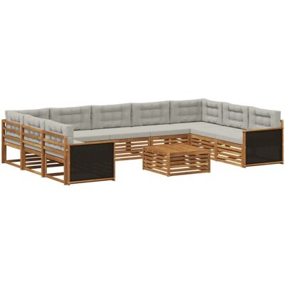 vidaXL Outdoor-Sofagarnitur mit Kissen 10 Stk Natur und Hellgrau 3383854 vidaXL Outdoor-Sofagarnitur mit Kissen 10 Stk Natur und Hellgrau 3383854