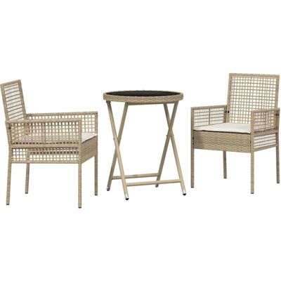 Vidaxl Beiges Rattan-Garten-Bistro-Set 3 Stück - Gartenmöbel Vidaxl Beiges Rattan-Garten-Bistro-Set 3 Stück - Gartenmöbel