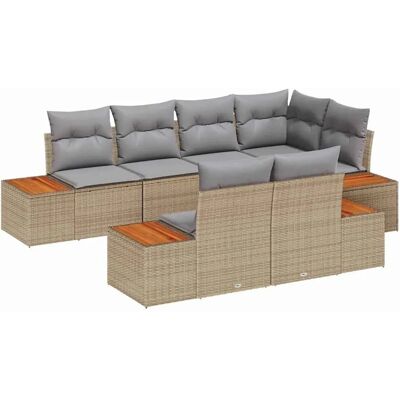vidaXL Garten-Sofa-Set mit Kissen 7-Tlg Beige Poly Rattan 3348106 vidaXL Garten-Sofa-Set mit Kissen 7-Tlg Beige Poly Rattan 3348106
