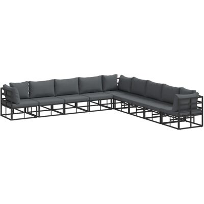 vidaXL Garten-Sofa-Set mit Kissen 9-Tlg Schwarz Aluminium 3378876 vidaXL Garten-Sofa-Set mit Kissen 9-Tlg Schwarz Aluminium 3378876