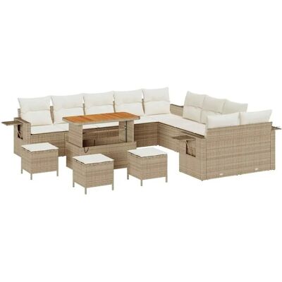 vidaXL Garten-Sofa-Set mit Speicher 14-Tlg Beige Poly Rattan 3363761 vidaXL Garten-Sofa-Set mit Speicher 14-Tlg Beige Poly Rattan 3363761