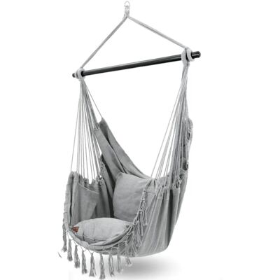 DELUKE Hängesessel Indoor ohne Gestell MELA Mit Kuscheldecke Bücherfach Hängestuhl mit Kissen Hängeschaukel Outdoor bis 120kg Grau DELUKE Hängesessel Indoor ohne Gestell MELA Mit Kuscheldecke Bücherfach Hängestuhl mit Kissen Hängeschaukel Outdoor bis 120kg Grau