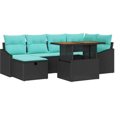 vidaXL Gartensofa-Set mit Kissen 7-Tlg Schwarz Poly-Rattan 3360029 vidaXL Gartensofa-Set mit Kissen 7-Tlg Schwarz Poly-Rattan 3360029