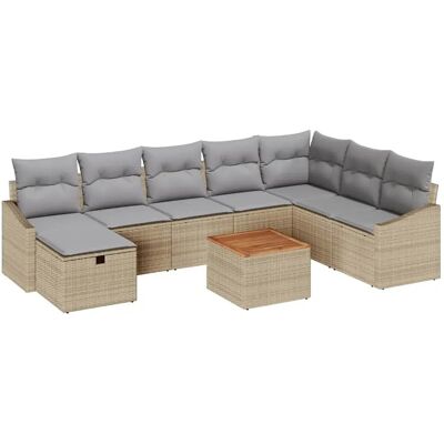 vidaXL 9-Teiliges Garten Sofa Set mit Kissen Beigem Poly Rattan 3359581 vidaXL 9-Teiliges Garten Sofa Set mit Kissen Beigem Poly Rattan 3359581