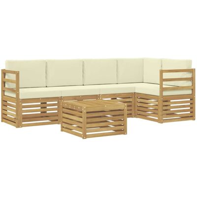 vidaXL Ecksofa Set mit Kissen 6 Stk Weiß und Creme Massivholz Akazie 3391855 vidaXL Ecksofa Set mit Kissen 6 Stk Weiß und Creme Massivholz Akazie 3391855