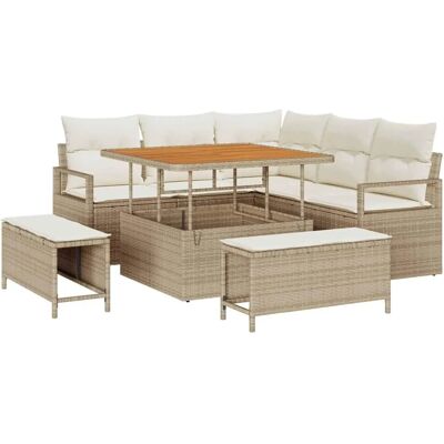 vidaXL Garten-Sofa-Set mit Kissen 8-Tlg Beige Poly Rattan 3362516 vidaXL Garten-Sofa-Set mit Kissen 8-Tlg Beige Poly Rattan 3362516