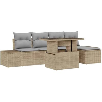 vidaXL 6-Teiliges Garten-Sofa-Set mit Kissen in Beige aus Poly Rattan 3357903 vidaXL 6-Teiliges Garten-Sofa-Set mit Kissen in Beige aus Poly Rattan 3357903