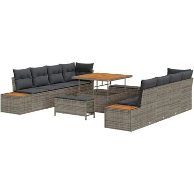 vidaXL Gartensofa-set mit Kissen mit Speicher 11-Tlg Grau Poly-Rattan 3364848 vidaXL Gartensofa-set mit Kissen mit Speicher 11-Tlg Grau Poly-Rattan 3364848