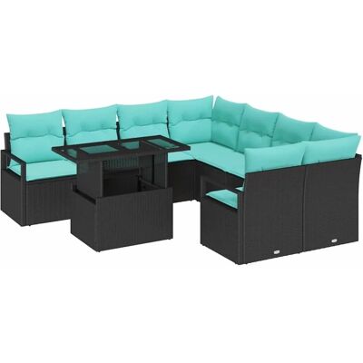 vidaXL Gartensofa-Set mit Speicher 9-Tlg Schwarz und Blau Poly-Rattan 3348802 vidaXL Gartensofa-Set mit Speicher 9-Tlg Schwarz und Blau Poly-Rattan 3348802