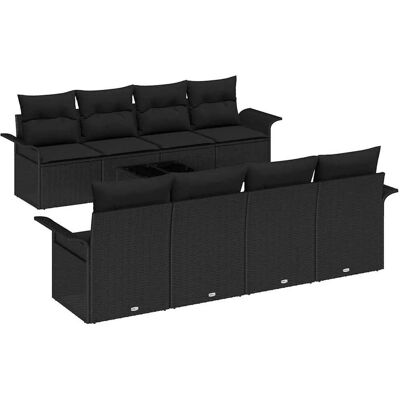 vidaXL Gartensofa-set mit Kissen 9-Tlg Schwarz Poly-Rattan 3353962 vidaXL Gartensofa-set mit Kissen 9-Tlg Schwarz Poly-Rattan 3353962