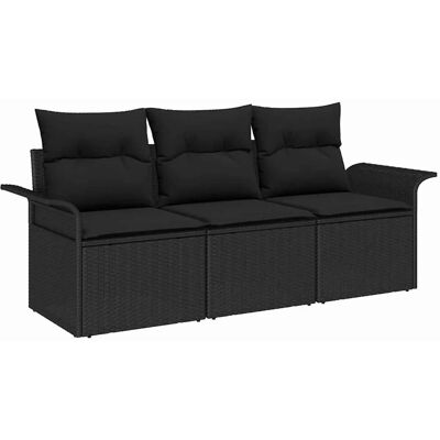 vidaXL Garten-Sofa-Set mit Kissen 3-Tlg Schwarz Poly Rattan 3353892 vidaXL Garten-Sofa-Set mit Kissen 3-Tlg Schwarz Poly Rattan 3353892