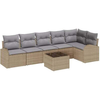 vidaXL Garten-Sofa-Set mit Kissen 7-Tlg Beige Poly Rattan 3346070 vidaXL Garten-Sofa-Set mit Kissen 7-Tlg Beige Poly Rattan 3346070