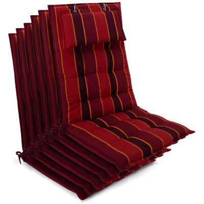 Beautissu 6er Set Sun-HL Hochlehner Auflage 120x50x8cm Rot-Anthrazit-Gestreift Beautissu 6er Set Sun-HL Hochlehner Auflage 120x50x8cm Rot-Anthrazit-Gestreift