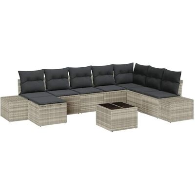 vidaXL Gartensofa-set mit Kissen 9-Tlg Hellgrau Poly-Rattan 3347192 vidaXL Gartensofa-set mit Kissen 9-Tlg Hellgrau Poly-Rattan 3347192