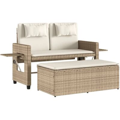 furnicato Gartenbank Verstellbar mit Kissen Beige Poly Rattan furnicato Gartenbank Verstellbar mit Kissen Beige Poly Rattan