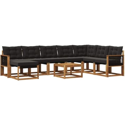 vidaXL Outdoor-Sofagarnitur mit Kissen 9 Stk Natur und Schwarz 3382160 vidaXL Outdoor-Sofagarnitur mit Kissen 9 Stk Natur und Schwarz 3382160