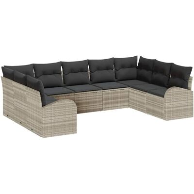 vidaXL Garten-Sofa-Set mit Kissen 9-Tlg Hellgrau Poly Rattan 3354871 vidaXL Garten-Sofa-Set mit Kissen 9-Tlg Hellgrau Poly Rattan 3354871